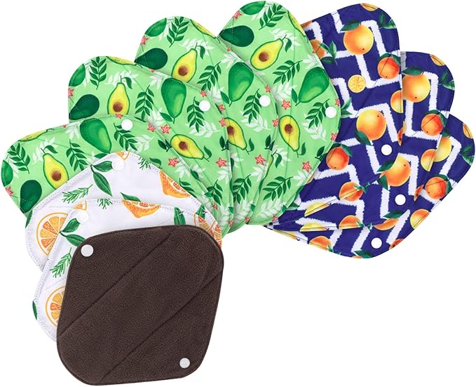 Teamoy 10pcs Cloth Panty Liners, Reusable Sanitary Pads with Wet Bag, Washable Cloth Menstrual Pads with Charcoal Absorbency Layers (Lemon Series, 3pcsx7.9+ 4pcsx10+ 3pcsx11.6)