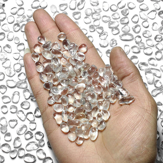 1 Lb (460 g) Clear Sea Glass Stones Irregular Rainbow Glass Pebble Decorative Rock Glaze Quartz Tumbled Gemstone Chips for Aquarium Decoration/Vase Filler/Jewelry Making/Handwork Craft