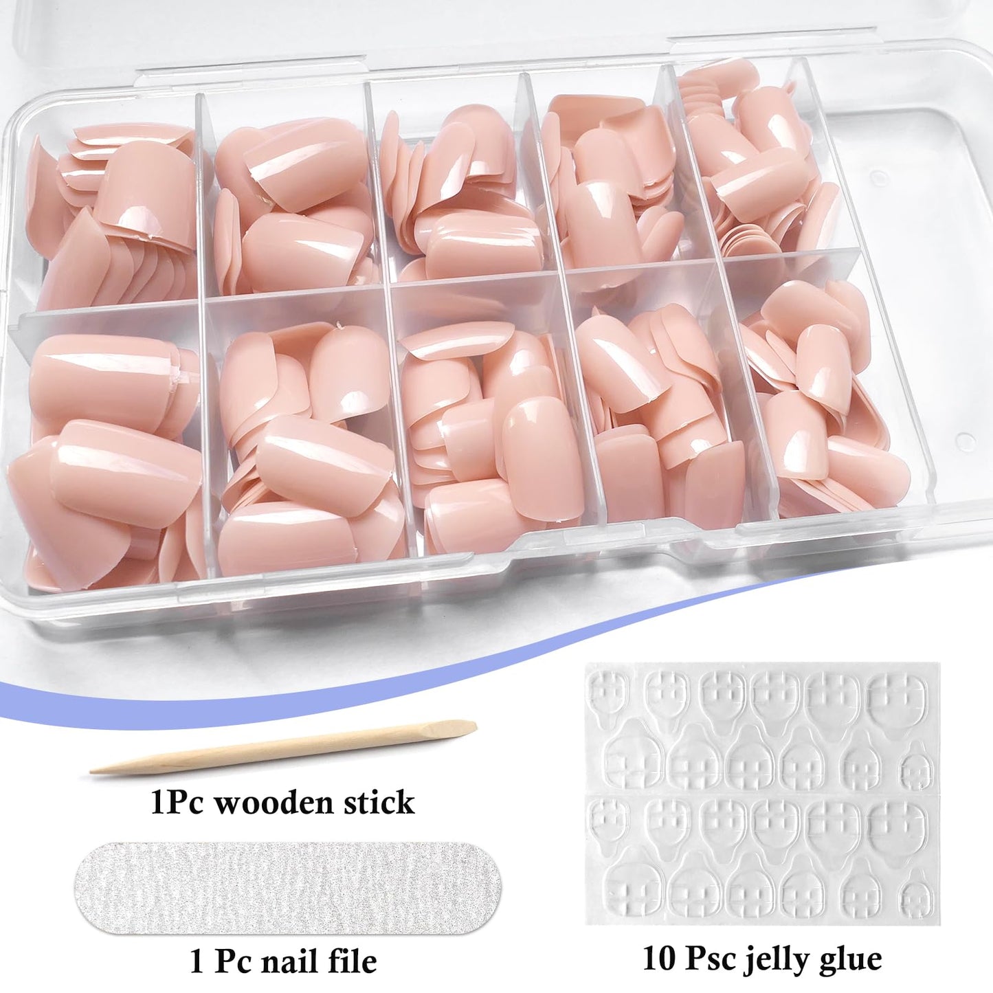 LuckForever Short Press on Nails 240pc Glossy Lotus Pink Press on Nails Short Square Round Fake Nails Full Cover 10 Sheets Nail Adhesive Tabs,Small Wooden Sticks and Nail Files False Nails for Women