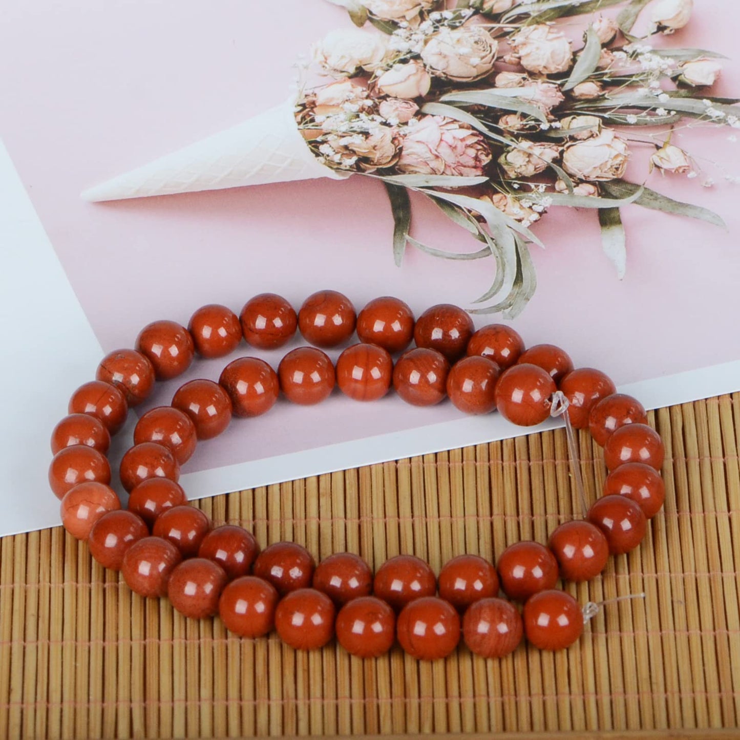 ICAI Beads（Red Jasper） Natural Stone Gemstone Round Loose Beads Crystal Energy Stone Healing Power for Jewelry Making DIY,1 Strand 35-37pcs（10mm）