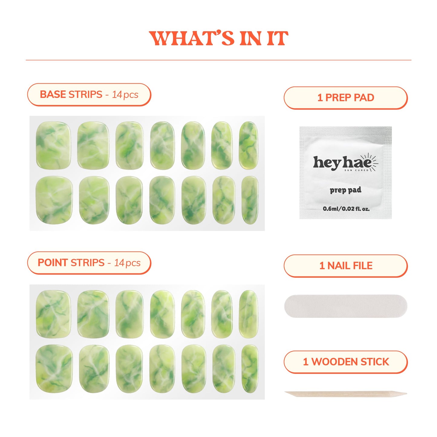 Heyhae Semi Cured Gel Nail Strips | No LED Lamp Needed | Summer, Marble, Green | Easy Apply & Remove, Salon Quality | Includes 28 Strips, 1 Prep Pads, Nail File & Wooden Stick - Hey, Feeling Lucky?
