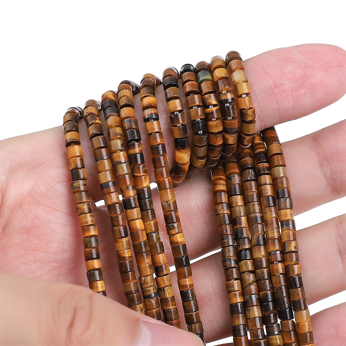BEADIA Natural Yellow Tiger Eye Spacer Beads Caps Flat Round Loose Beads for Beading Jewelry Making 3mmx2mm 38cm