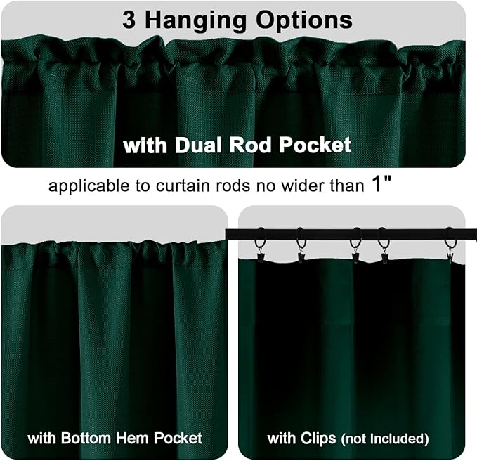 Chyhomenyc Christmas Hunter Green Curtains 54 Inch Length 2 Panels, Faux Linen Textured Light Filtering Soft Airy Rod Pocket Window Treatment Drapes for Living Room Bedroom, 30Wx54L Inch, Set of 2