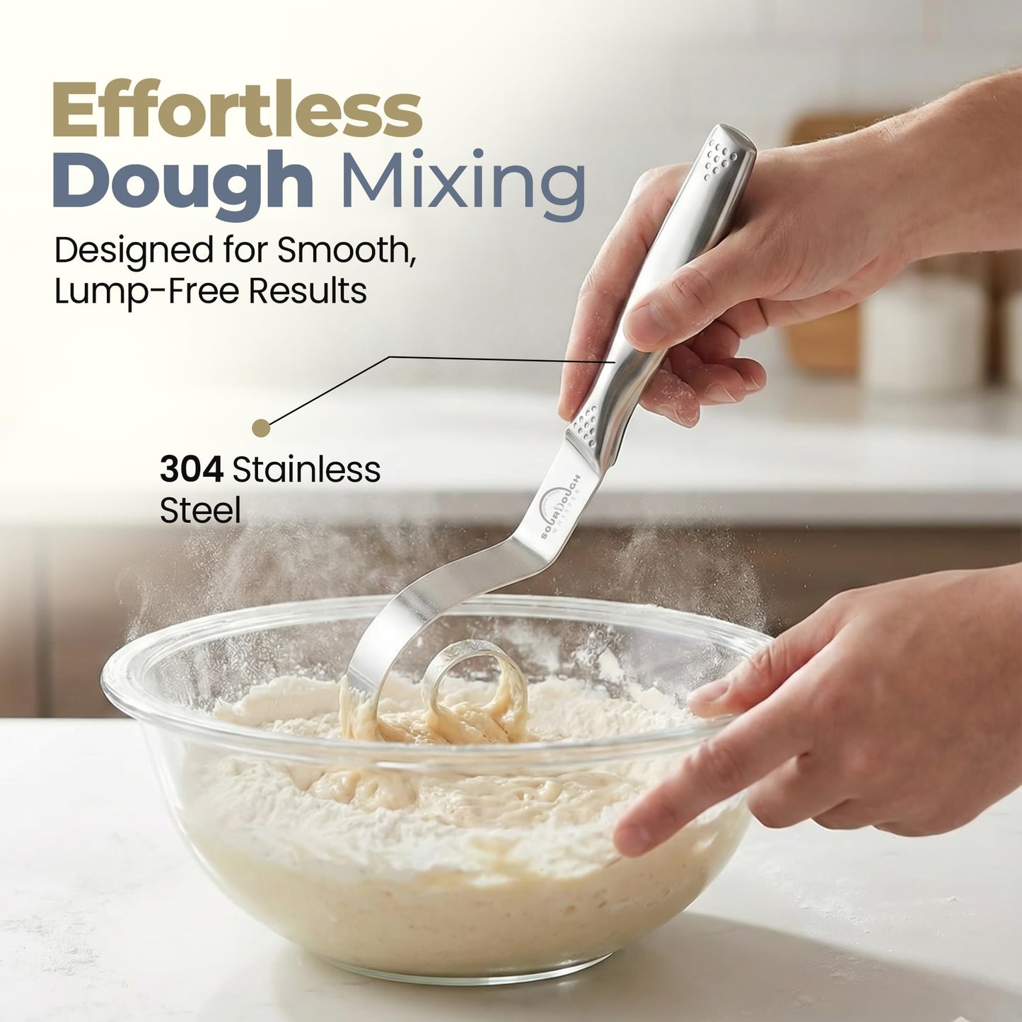 Sourdough Accessories | Seamless Danish Sourdough Bread Whisk, Silicone Dough Scraper & Sourdough Scoring Tool with 5 Blades + Storage Bag (Sourdough bread lame Kit) | Bread baking supplies