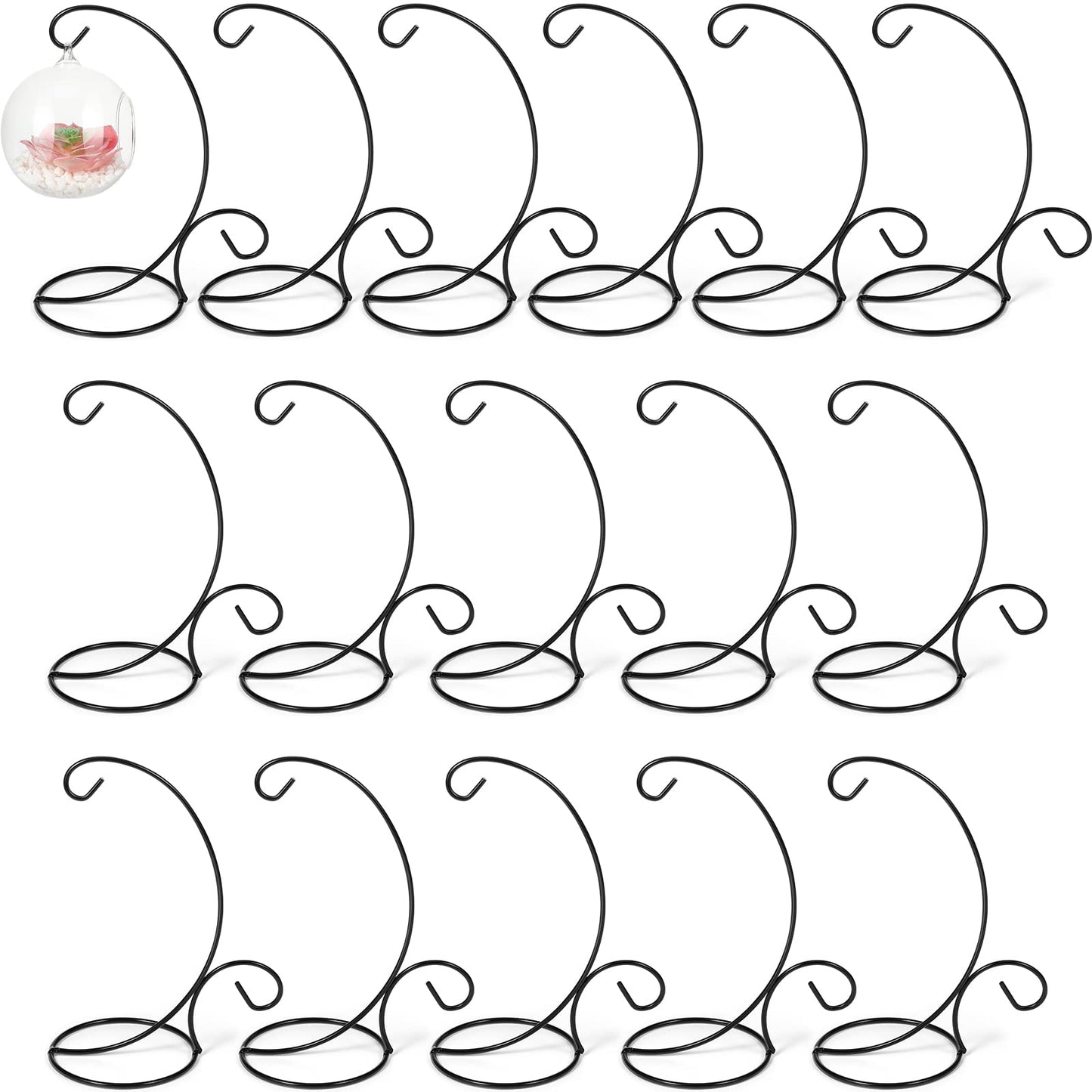 Kenning 16 Pcs 9 Inch Iron Ornament Display Stand Christmas Tree Hanging Holder for Glass Globes & Baubles, Home Decor Rack, Black