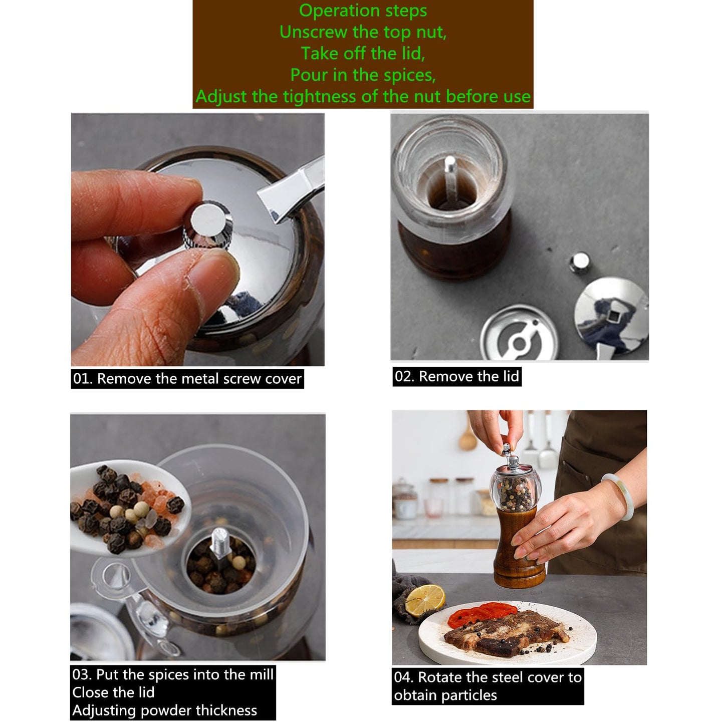 VEIZIBEE Pepper Grinder, Classical Roast Black Manual Pepper Grinder Set, Hand Shake Sea Salt Mill, Retro Style Wood， Acrylic，Ceramic Blades, Enjoy Fresh Pepper Spices (Walnut color 2pcs-6in)