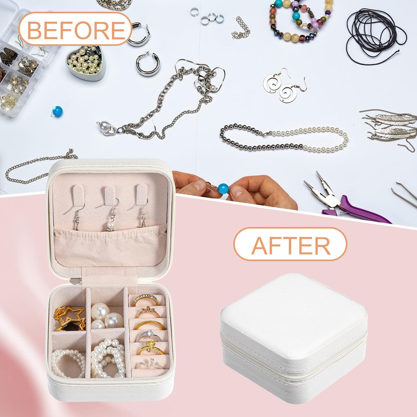 Kifmurase 10Pcs Travel Jewelry Case, Bridesmaid Gifts Box, Small PU Leather Earring Organizer, Jewelry Travel Organizer, Mini Storage Boxes for Women Bridesmaid Proposal Gifts (White)