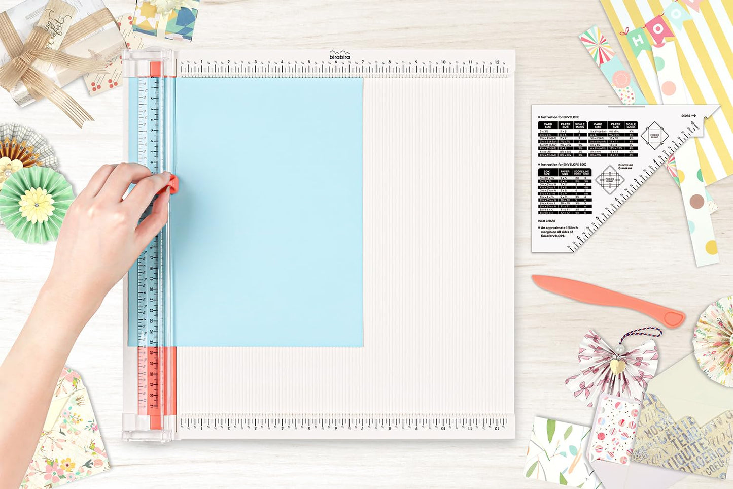 Bira Trim and Score Board, Includes 12x12 Inch Board, Scoring Tool and Envelope Maker for Card Making