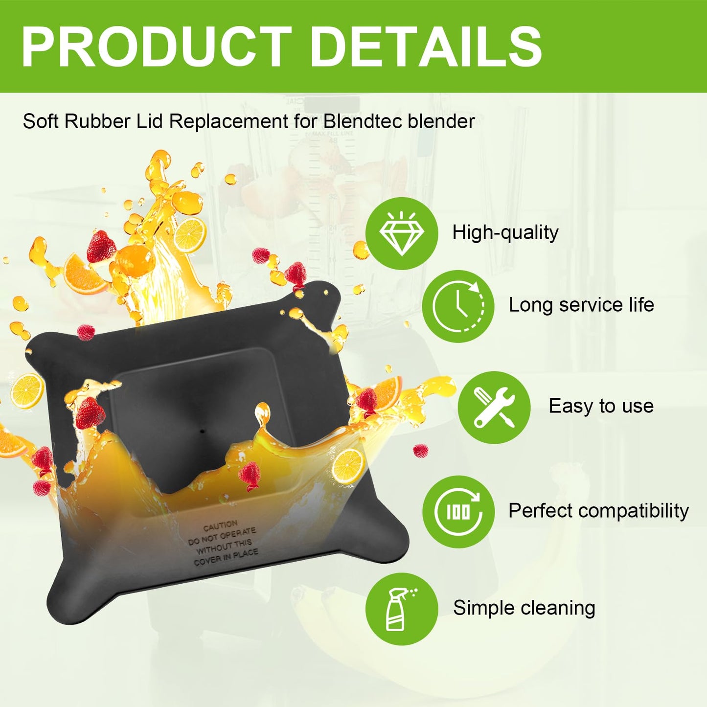 Blender Lid Replacement for Blendtec 200086 Soft Rubber Lid Fits for FourSide & WildSide Jars Commercial Blender Black Rubber Lids for Blendtec Blender Top Accessories, Non-Vented, 1 Pcs