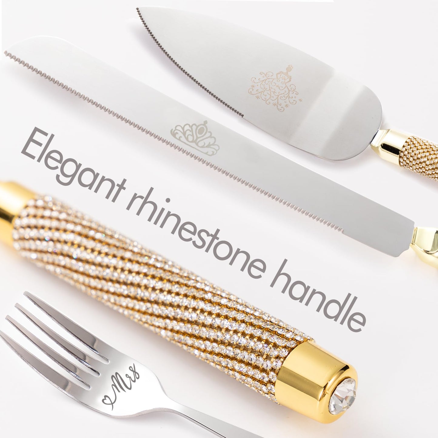 Wedding Cake Cutting Set, Champange Flutes with Cake Knife and Server Set for Bride and Groom Anniversary Engagement Bridal Shower Gifts