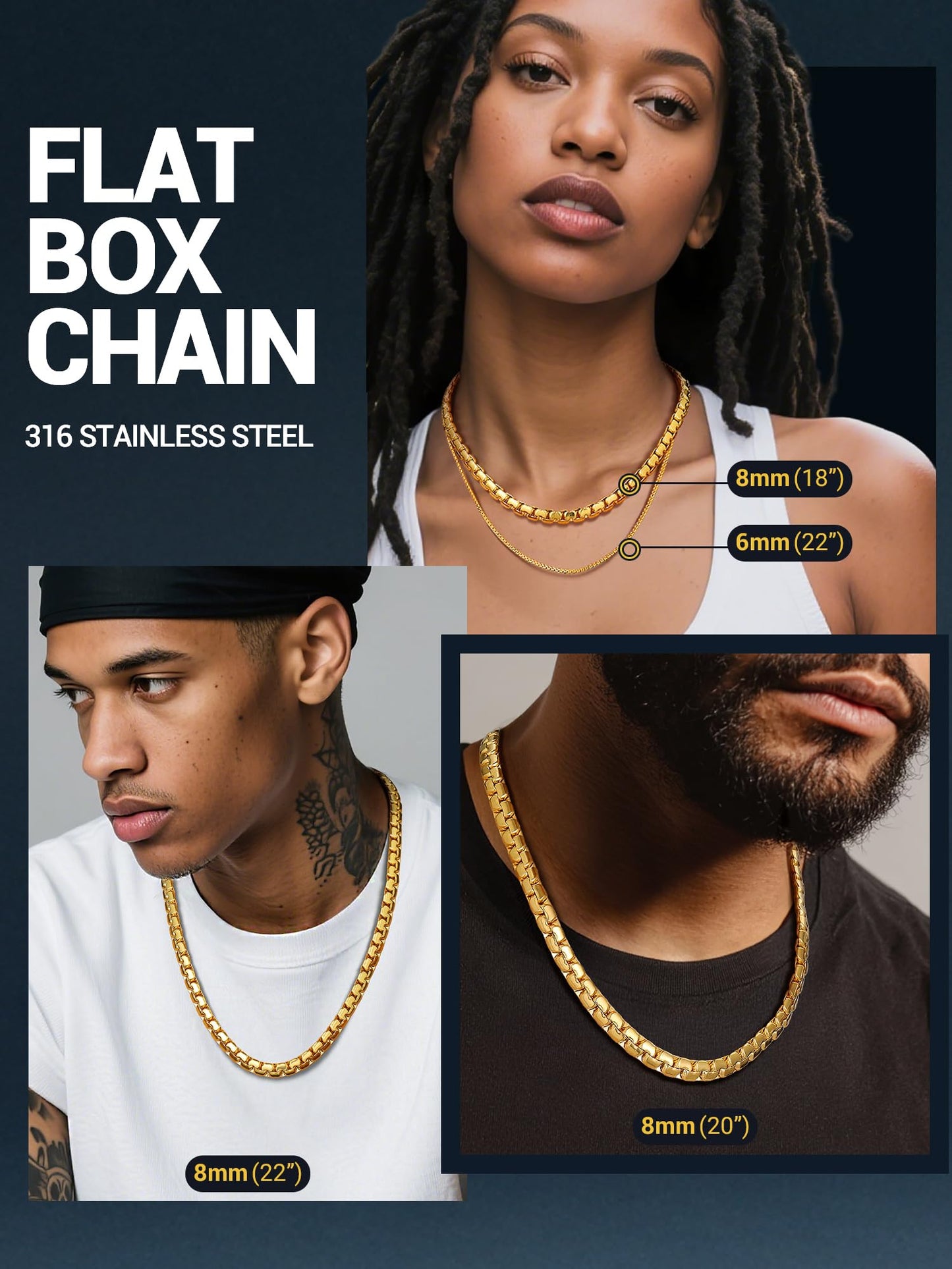PROSTEEL Gold Chain for Men Stainless Steel Necklace Tarnish-Resistant & Hypoallergenic 14K Gold Plated Hip Pop Cool Chain