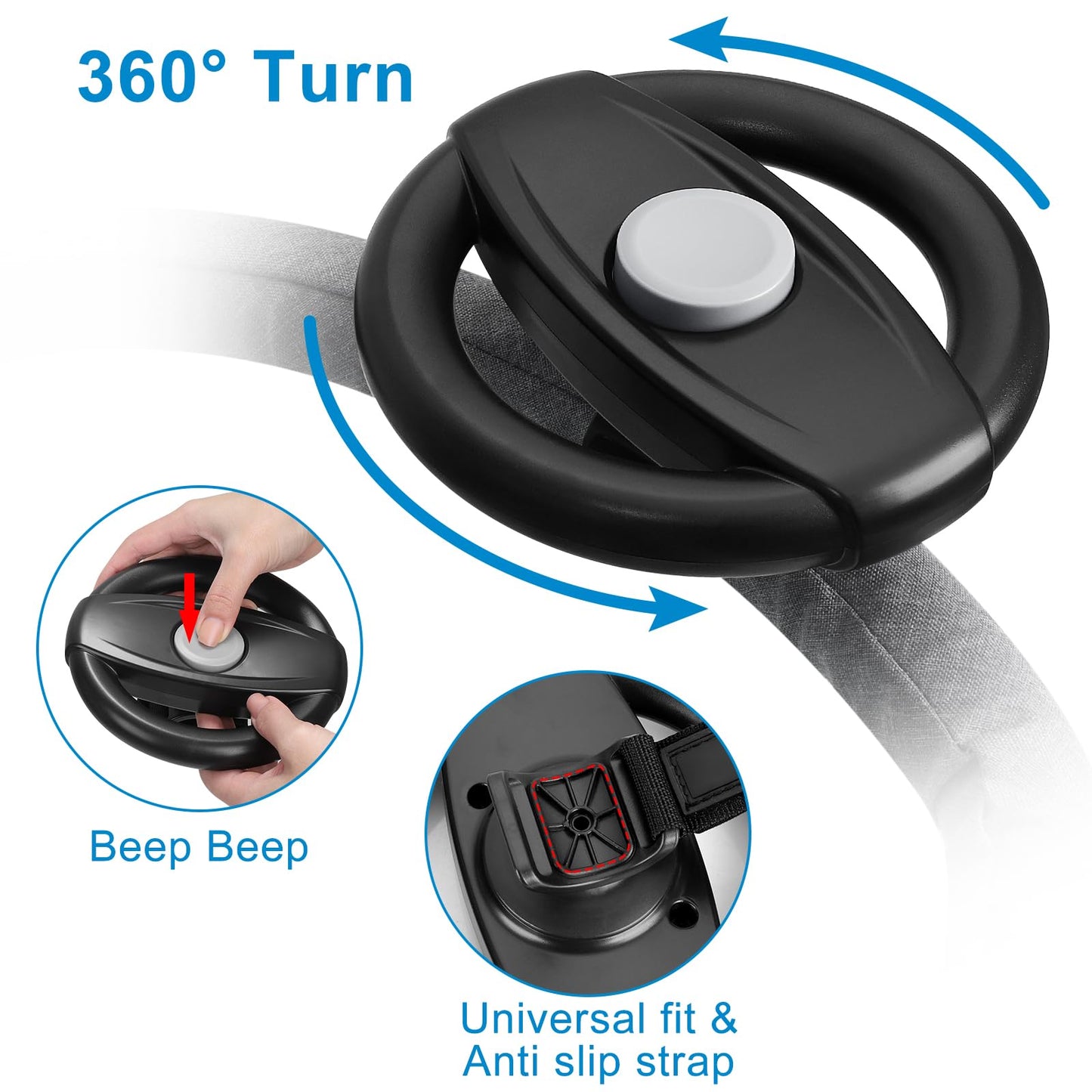 Accmor Stroller Steering Wheel Toy, Simulated Steering Wheel for Stroller Shopping Carts Cart Universal Detachable Pretend Driving Funny Toy Attachment