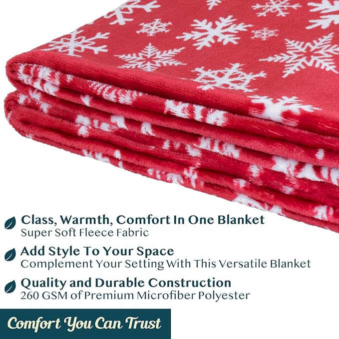 PAVILIA Christmas Throw Blanket | Red Snowflake Christmas Fleece Blanket | Soft, Plush, Warm Winter Cabin Throw, Twin 60x80 (Red/White Snowflake)