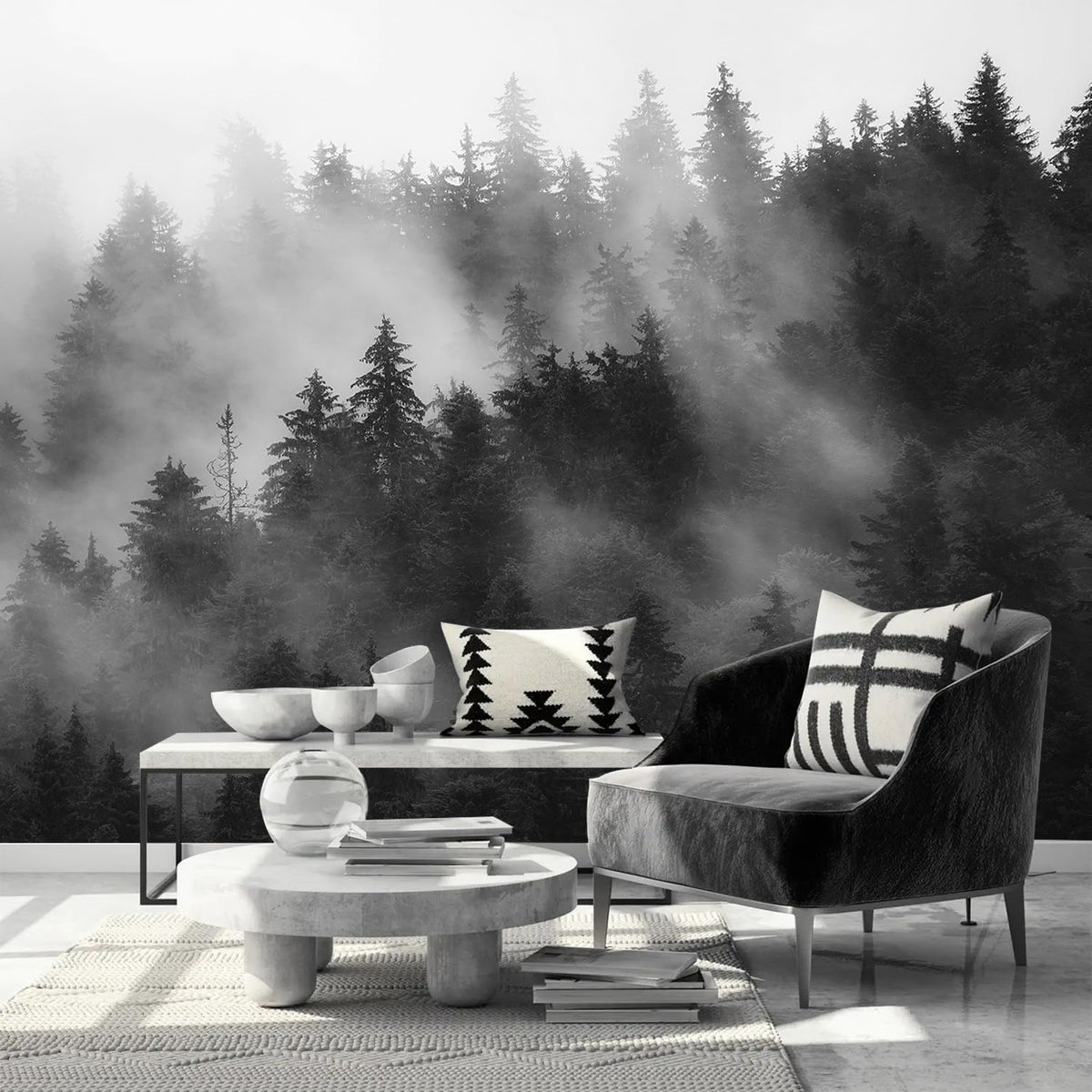 AFZEVEB-Dark Misty Forest Wallpaper Wall murals for Bedroom 136"x96" (Not Peel and Stick)