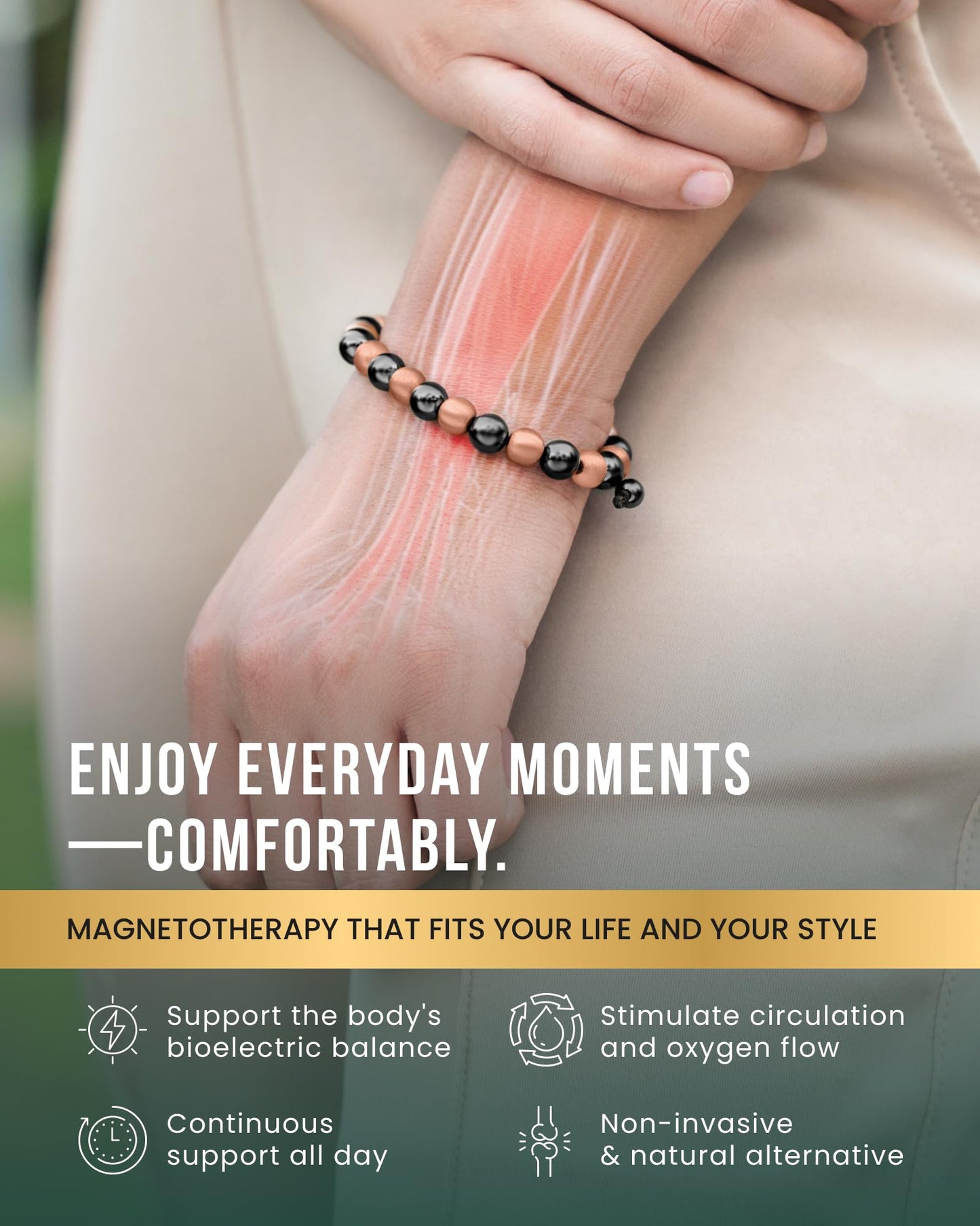 MagnetRX® Magnetic Bracelets for Men & Women – MAX Strength Magnetic Hematite & Copper Bracelet with 8mm Solid Copper Beads (Single Copper)