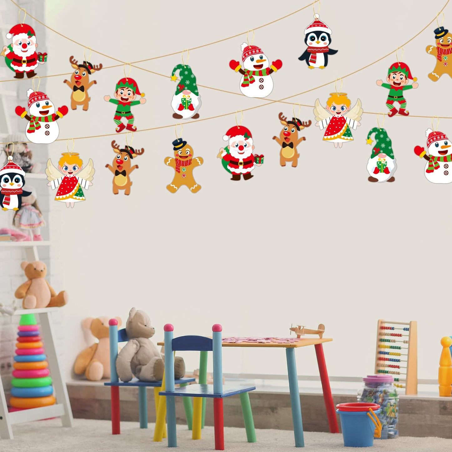 chiazllta 384 Pcs Christmas Craft Kits Christmas DIY Sticker Game Craft Ornament Make Your Own Reindeer Santa Snowman Elf Art Craft Projects for Home Activities, 48 Sets in Total
