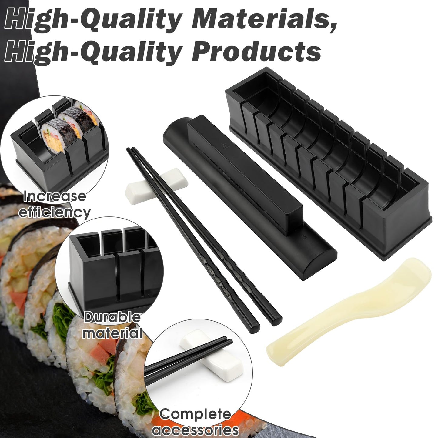 Sushi Making Kit, Sushi Maker 4-in-1 Rice Ball Mold Shapes with Press Mold, Chopsticks, Ceramic Dishes, Spoon
