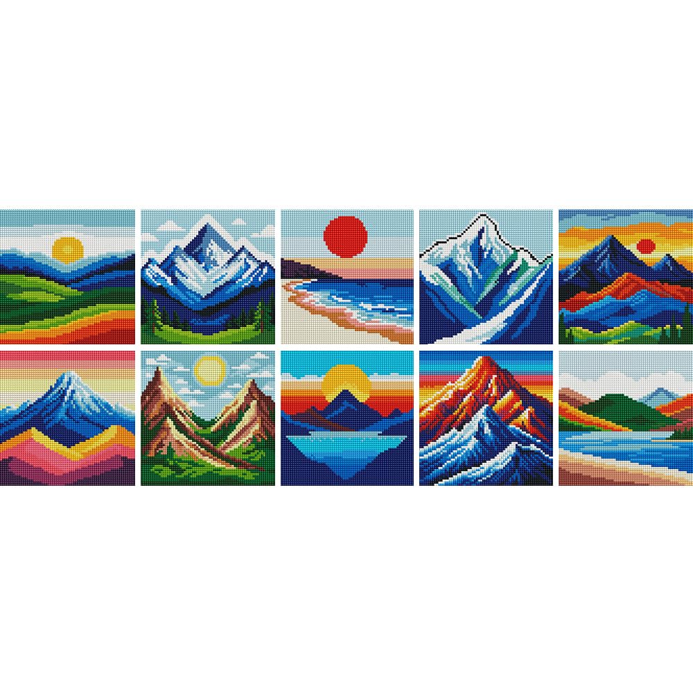 Huacan Mini Diamond Painting Kits 10 Pcs Pre-Printed Landscape Pattern Half Drill Round Diamond Art Kit for Adults Home Wall Decor