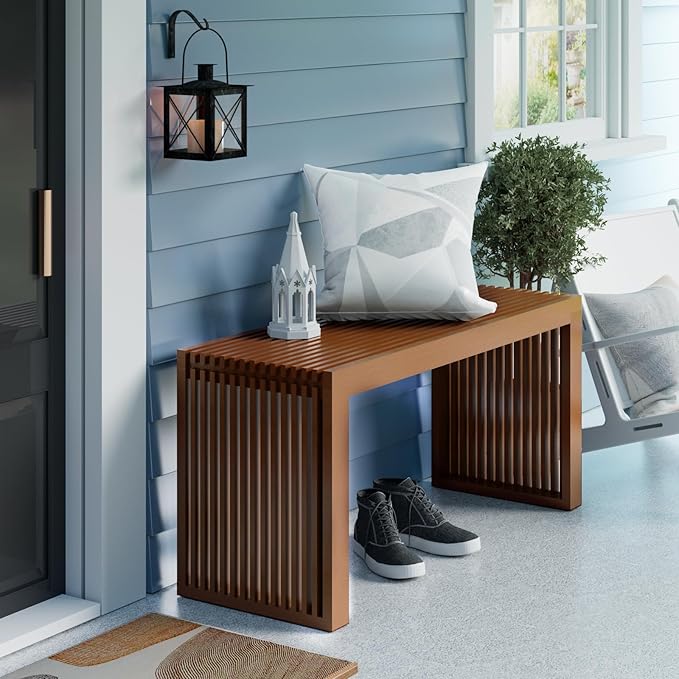Bamboo Dining Bench Indoor Long Entryway Shoe Rack Bench,Outdoor Modern Wood Benches 35 Inch Bamboo Bench for Living Room Hallway Bedroom Bathroom