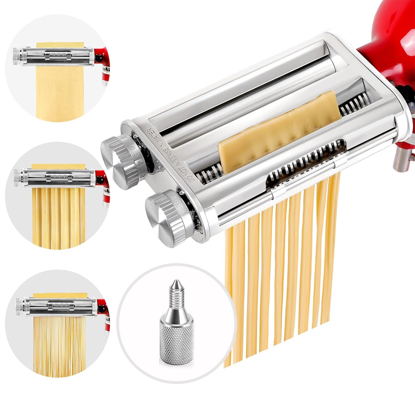 Pasta Maker Attachment for KitchenAid Stand Mixers, 3-in-1 Stainless Steel Pasta Roller & Cutter Set with Spaghetti and Fettuccine Blades, Includes 1 Metal Knob Screw Replacement