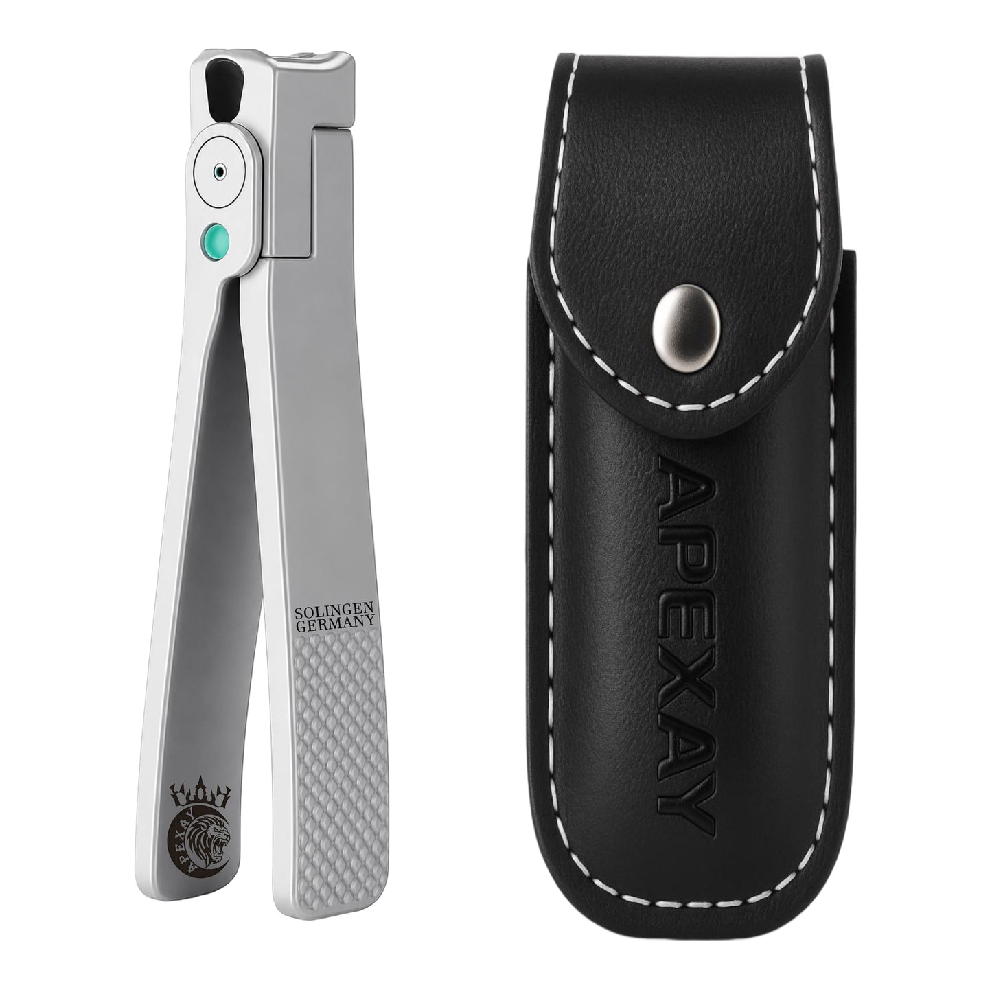 Made in Solingen, Germany - Apexay Professional Nail Clipper – Surgical Stainless Steel | Travel-Size Manicure & Pedicure Tool in Genuine Leather Case | Ethically Made in Solingen, Germany. (Grey)