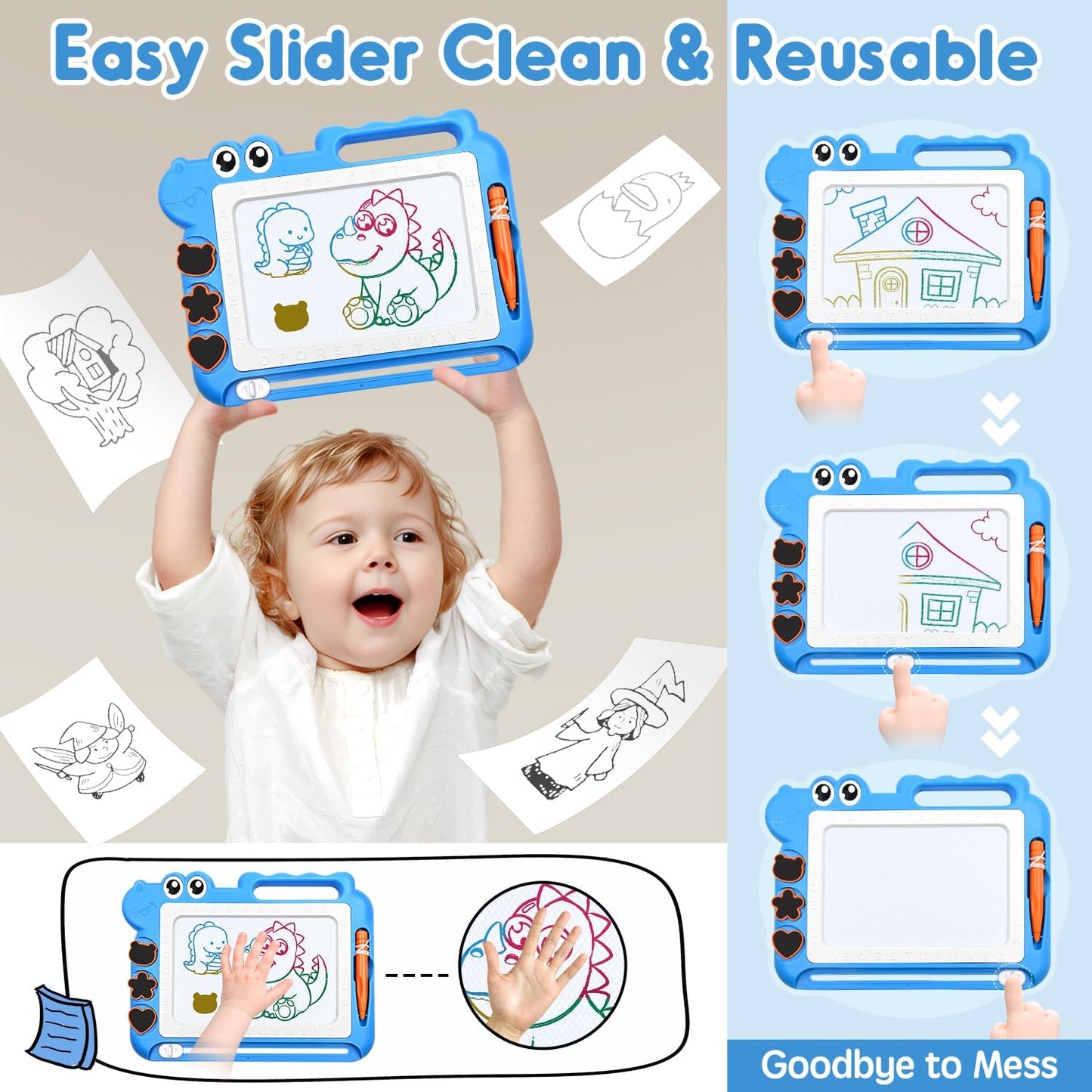 AiTuiTui Magnetic Drawing Board Toddler Toys with Legs for Girls Boys, Color Sketch Writing Scribble Doodle Pad Travel Games, Educational Learning Kids Toys for Birthday or Easter Gift (Blue)