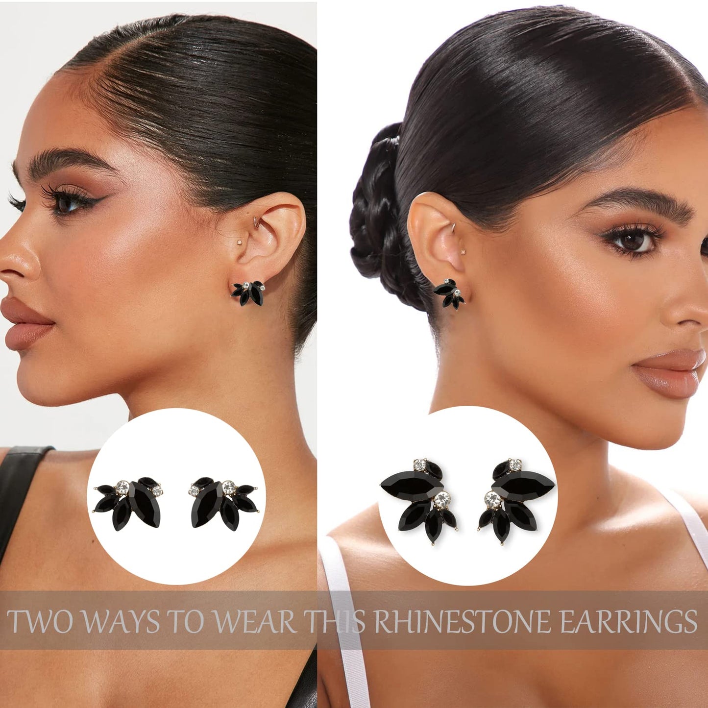 Black Rhinestone Earring Sparkly Faux Crystal Stud Earrings for Women Wedding Prom Party