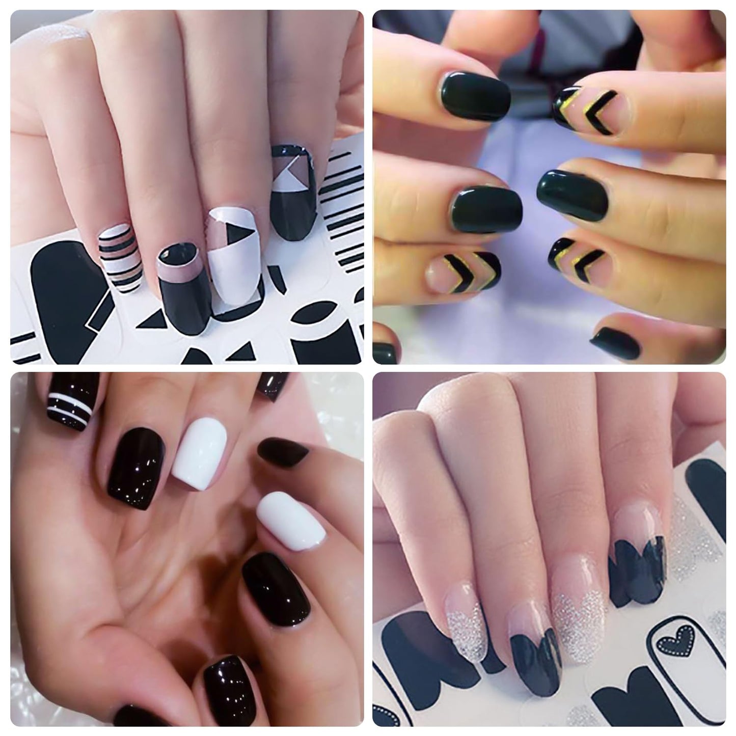 DANNEASY Black Nail Wraps Solid|Marble|French Tip Nail Polish Stickers for Women 40 Sheets, 560 Pieces, Self Adhesive Fingernail Sticker Nails with Nail File, Cuticle Stick
