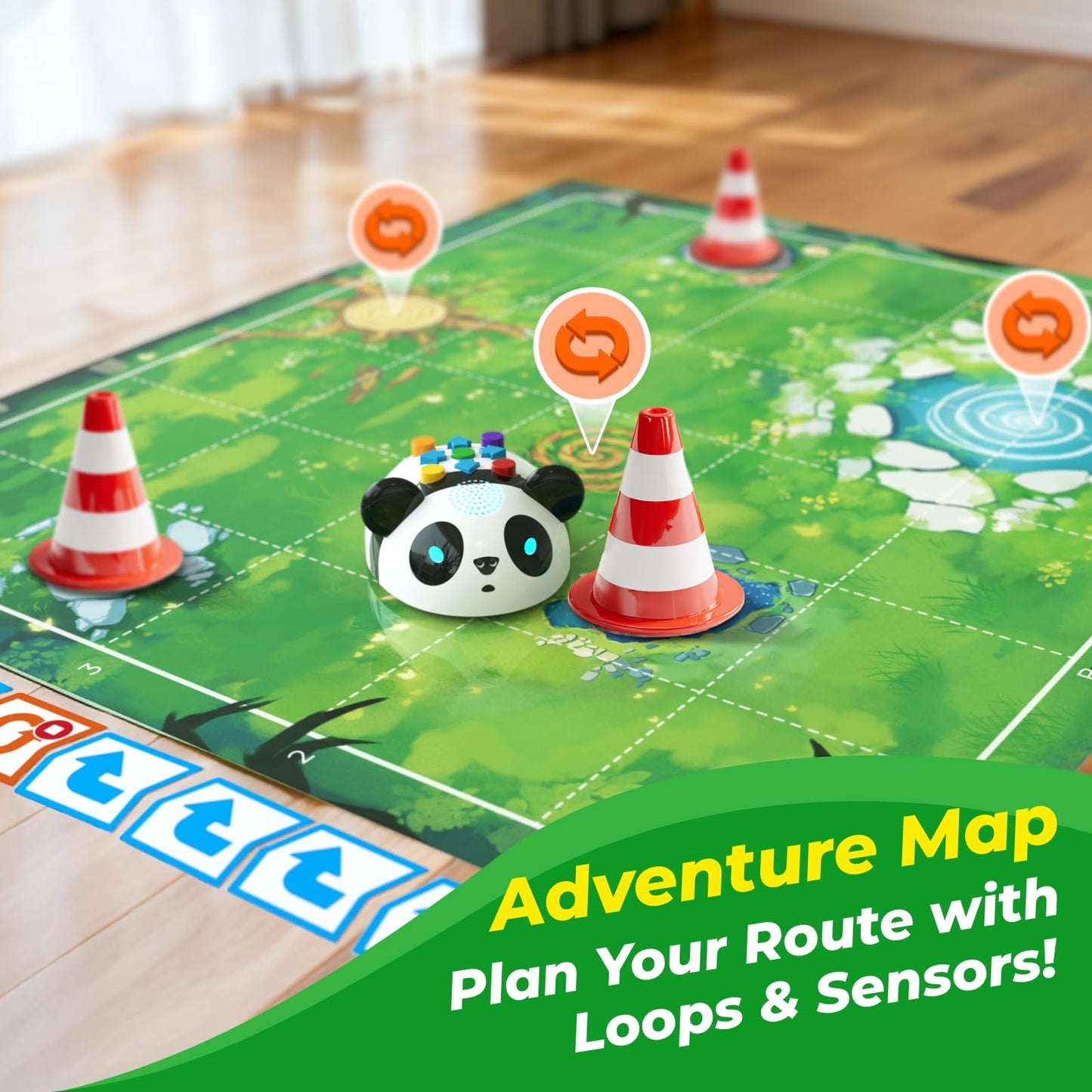 Apitor Robot Panda Coding Robot Activity Set - 48 Pieces, Screen-Free STEM Learning Toy with Smart Sensing & Loops, Educational Programming Gift for Kids Ages 4-5