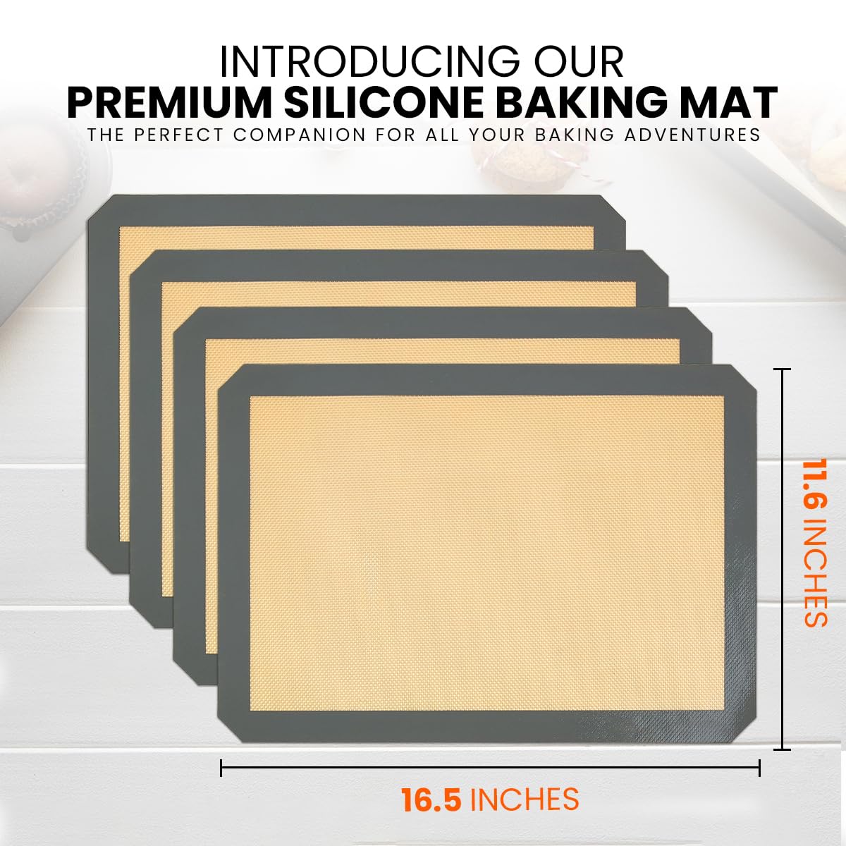 Silicone Baking Mats Half Sheet Non Stick for Oven Reusable 4 Pack - Thick Heavy Duty Silicone Baking Mat Cookie Sheet 1/2 Size for Macaron & Pastry - Half Size Rectangular Cooking Oven Liner Pad