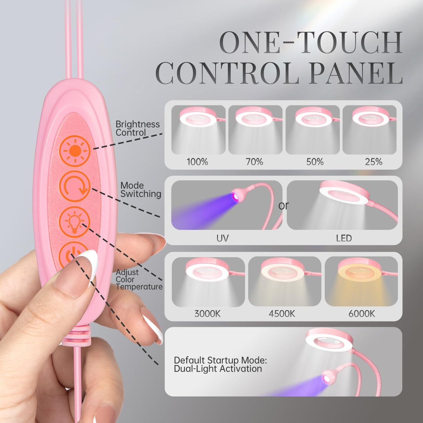 krofaue UV Nail Lamp - 6X Magnifier Professional Nail Dryer, 4 Brightness Levels Adjustable UV Light for Gel Nails for Home DIY Manicure