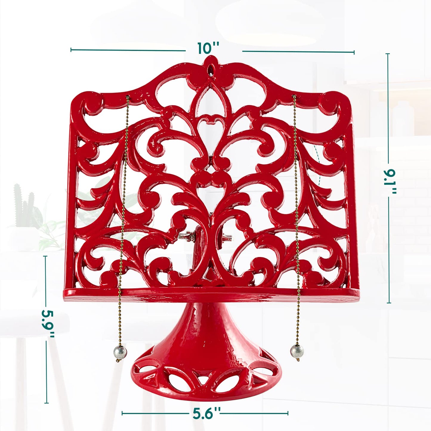 JOGREFUL Adjustable Cookbook Stand, Cast Iron Heavy-Duty Recipe Book Holder, Kitchen Vintage Recipe Book Holder, Reading Rest Holder for Easel/Counter/Books/Magazine/iPad/Bible, Classic Red