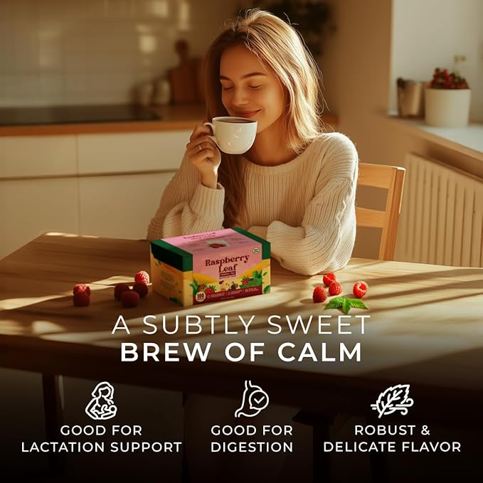 Gya Tea Co Raspberry Herbal Tea Bags (100 Bags) - Caffeine Free with a Tangy Flavor for All Day Comfort, Calming, Relaxing & Nourishing - Fruit & Herbal Blends