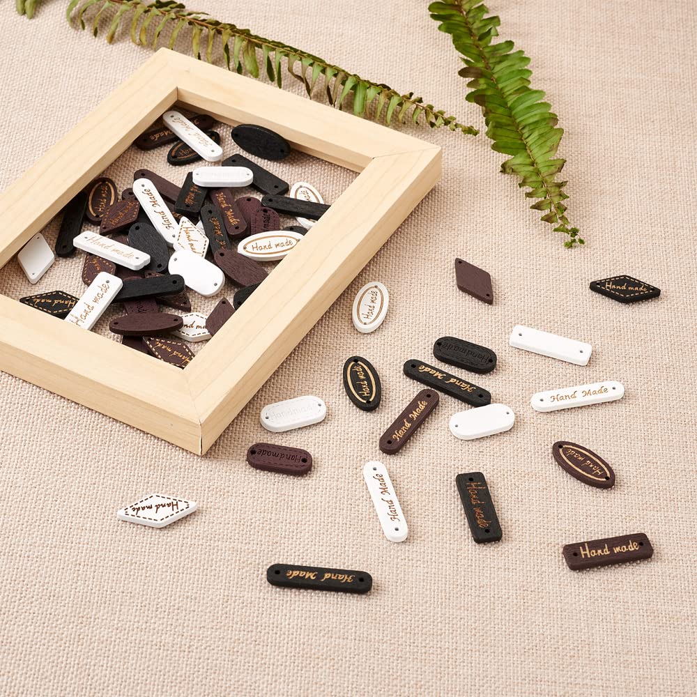 Cheriswelry 300pcs Wooden Label Links - Rectangle, Oval, Rhombus Tag Labels for DIY Craft, Jeans, Bags, Shoes, Hat Accessories