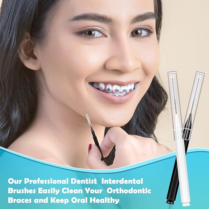 120Pcs Interdental Brush, Braces Brush Toothpicks with Soft Bristles 360° Bendable Floss Heads Dental Brushes Between Teeth Gum Braces Cleaning Kit Oral Tooth Cleaning Tool （Black, White）