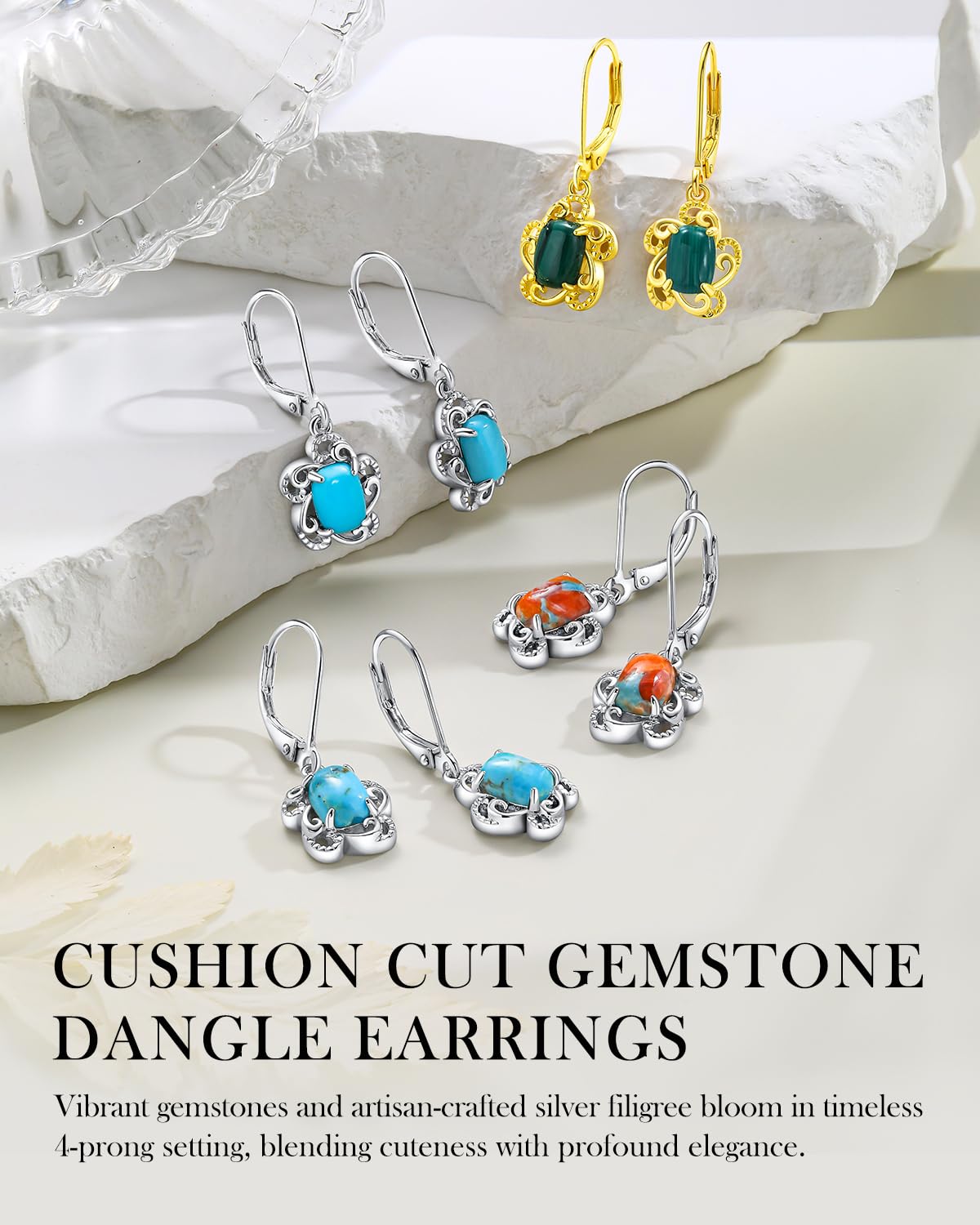 AIBAO Turquoise Dangle Earrings for Women Cushion Shaped Gemstone Drop Earrings Western Boho Jewelry Sterling Silver Turquoise Earrings Dangling