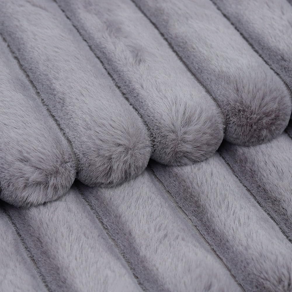 MADIZZ Set of 2 Faux Wool Plush Decorative Throw Pillow Covers 22x22 Inch Grey Fluffy Striped Soft Decorative Cushion Cover for Sofa Bedroom Pillow Shell