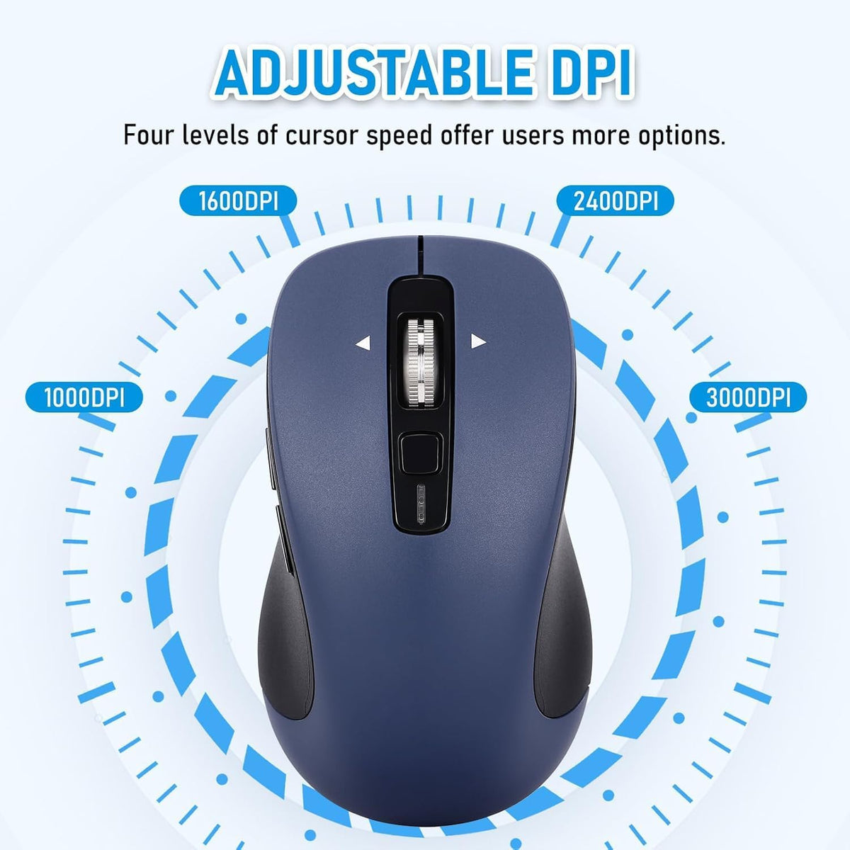Wireless Mouse, Full-Size Silent Mouse, 36-Month Battery Life, 4 Way Navigation, 1000-3000 Adjustable DPI, 2.4GHz USB-A Receiver for Computer, Laptop, PC, Chromebook, Notebook