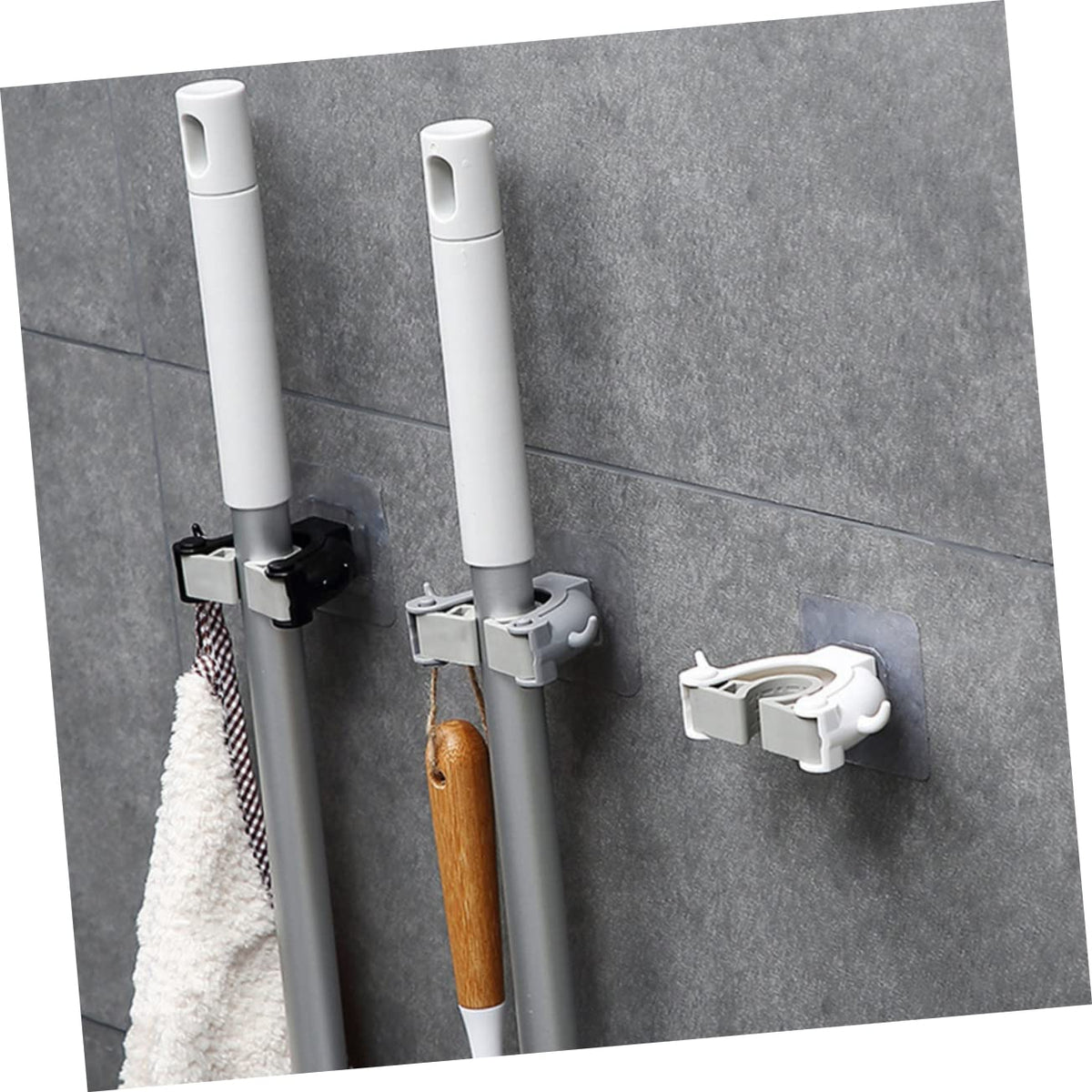 2pcs Mop Stand Broom Hanger Seamless Wall Mount Mop Holder Home Kitchen Bathroom Organizer