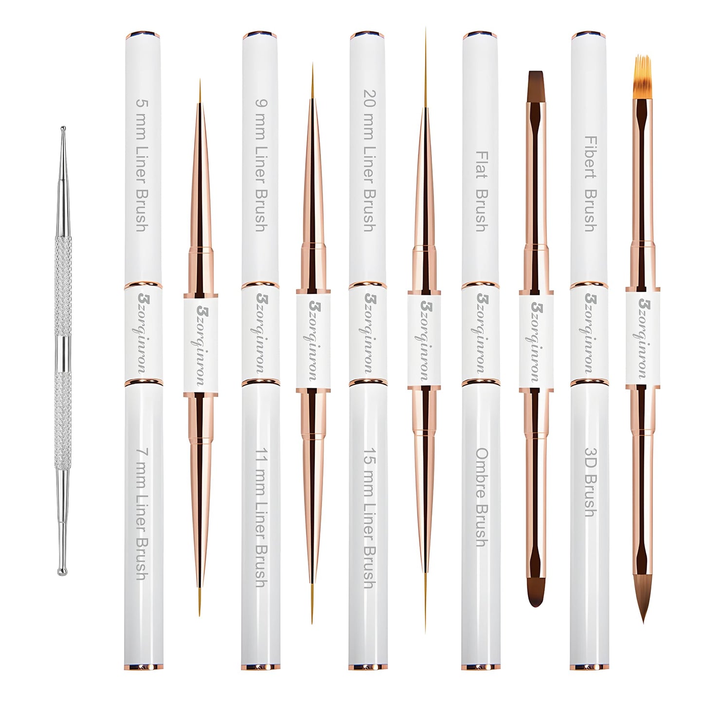 Nail Art Brushes Set, Professional 5Pcs Double-Ended Nail Brush Kit for Details, Long Lines, Ombre & 3D Design-Perfect for DIY Manicures & Salons (White)