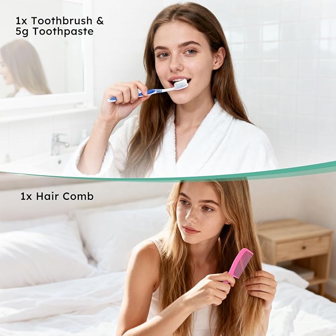 Disposable Toothbrushes with Toothpaste and Comb in Bulk, Individually Wrapped Soft Bristle Travel Size Basic Hygiene Kits, for Travel Hotel Camping Charity Homeless Shelter Donation in 5 colors (100)