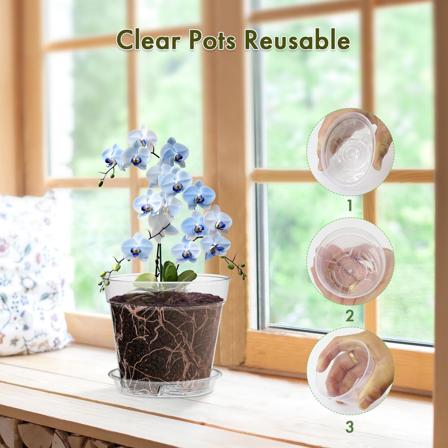 WSMKSZ 3 Inch Clear Nursery Pots, 30 Pack Highly Transparent Plastic Seedling Starter Planters with Drainage Holes and Trays for Flowers, Small Plant Pots for Indoor Plants