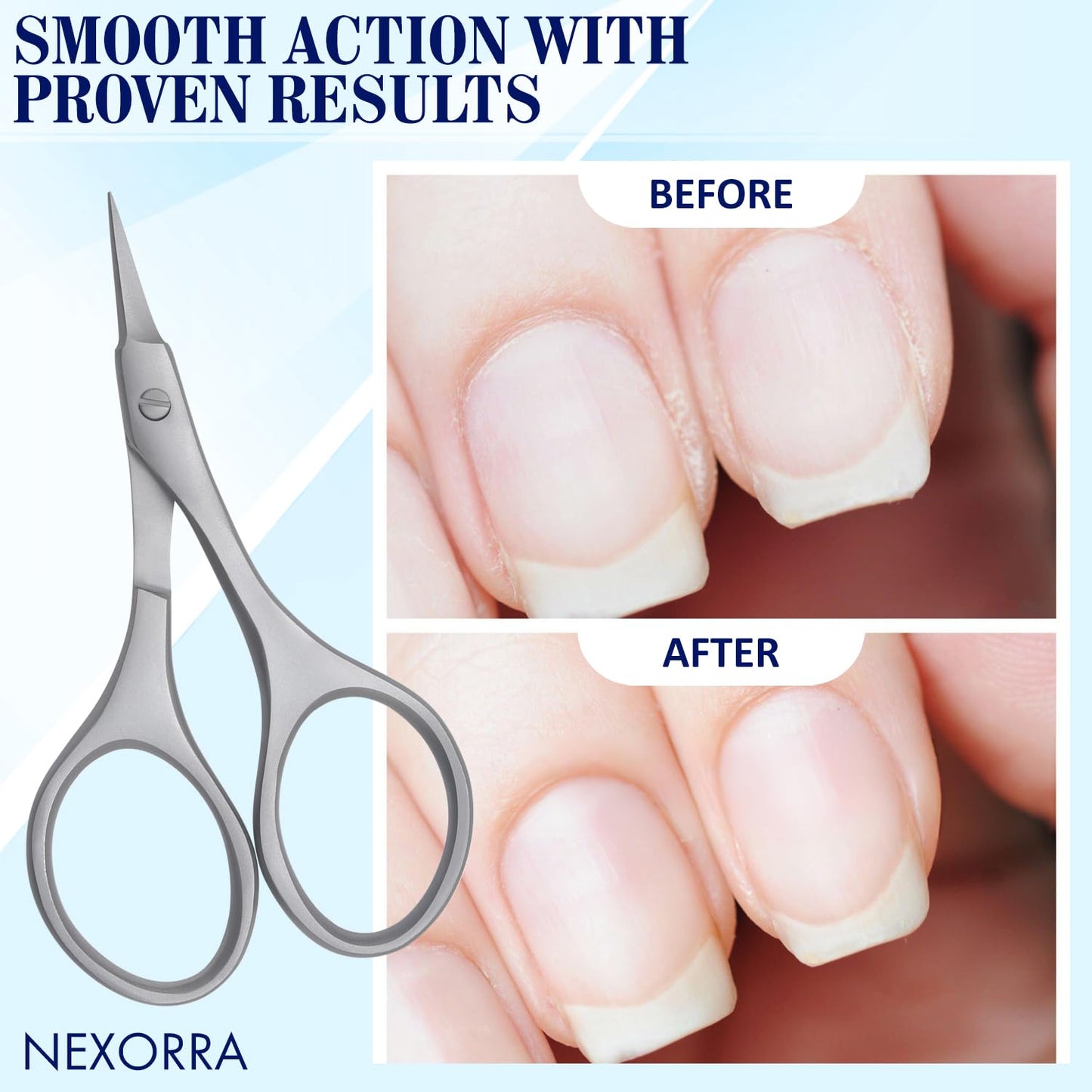 Nexorra German Nail Scissor Small Scissors for Nails, Cuticles, Beard, Eyebrows, Sharp Curved Toenails, Stainless Steel, Manicure and Pedicure Grooming Scissors for Men & Women Beauty Scissor.