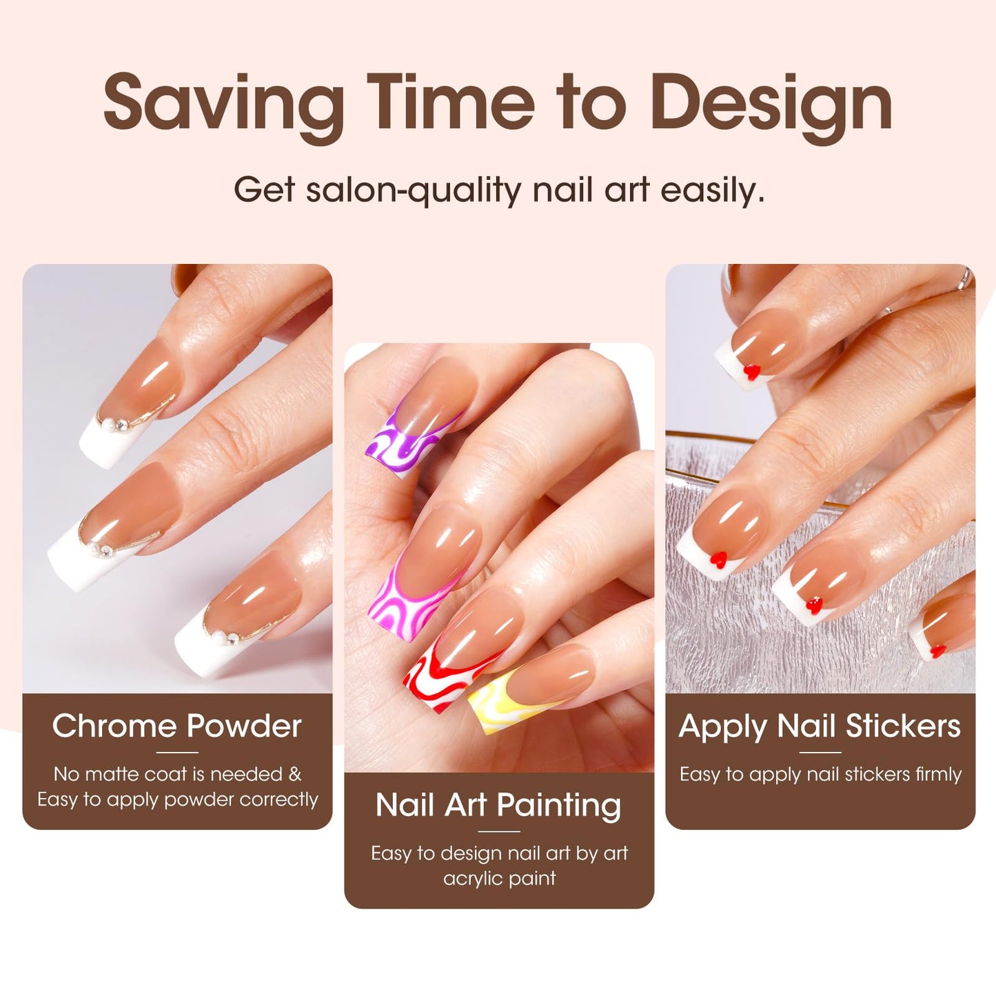 Gellen French Soft Gel Nail Tips - 150 pcs White French Tip Short Press on Nails Brown Square Shape, 3 in 1 Pre-french Gel Nail Tips 15 Sizes, Need Curing Under U V Light