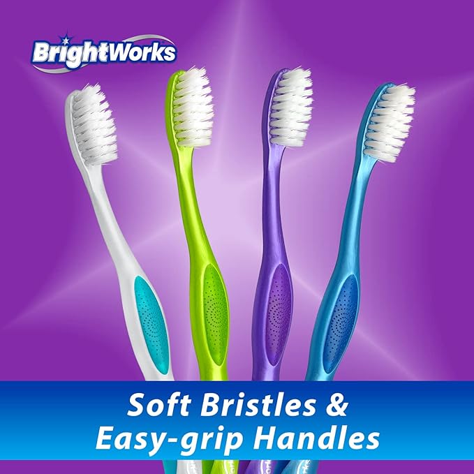 BrightWorks Dazzling Clean Manual Toothbrush (10 Pack), Soft, Bristles Designed to Clean in Between Teeth. Great for Sensitive Teeth or Sensory Issues (multiple colors).