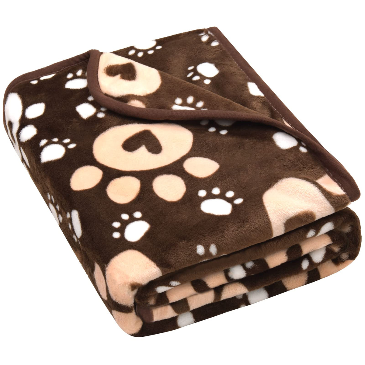 AHOOCUSTOM Dog Blanket, Soft Fleece Dog Blankets for Small Medium Dogs, Fluffy Flannel Pet Cat Puppy Blanket Mat Cover for Bed Couch, Cute Paw Print Throw Blanket for Dogs, Brown 40"X30"