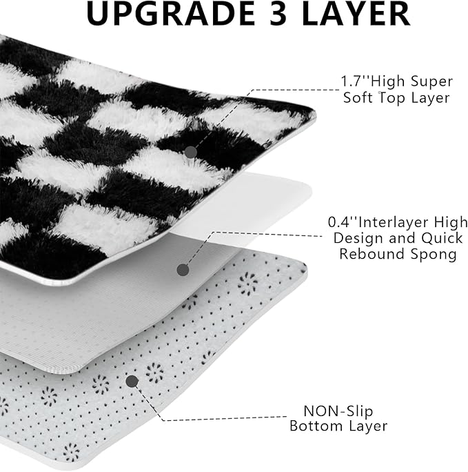 Checkered Area Rugs for Bedroom Living Room,4x6 Black and White Fluffy Soft Checkered Rug Fuzzy Shag Shaggy Carpet, Indoor Plush Floor Rugs for Kids Boys Girls Teen Dorm Nursery Home Decor