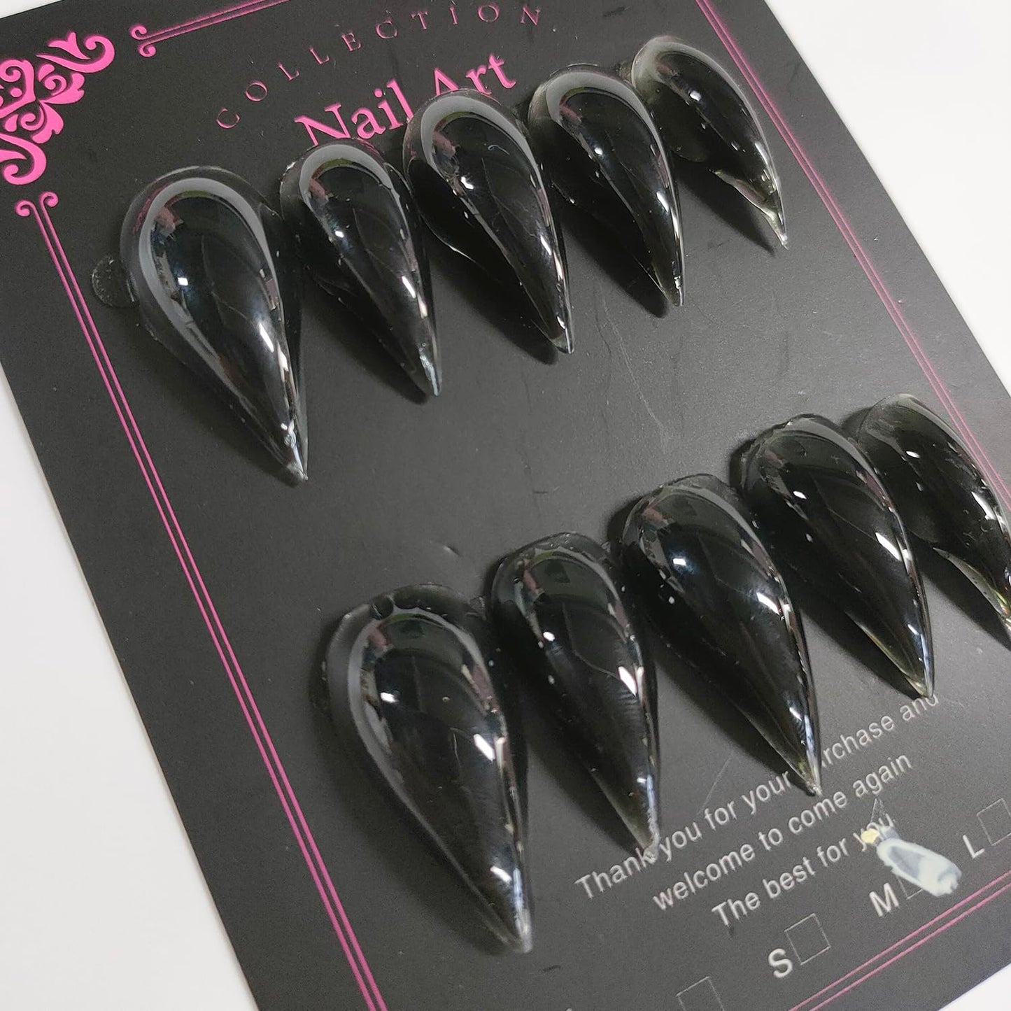 Eagle Claw Press on Nails Handmade Medium Stiletto Unique Thick Acrylic Nails Black Talon False Nails Cat Claw Glossy Glue on Nail Solid Colour Curved Sturdy Nail Art 10Pcs(M)