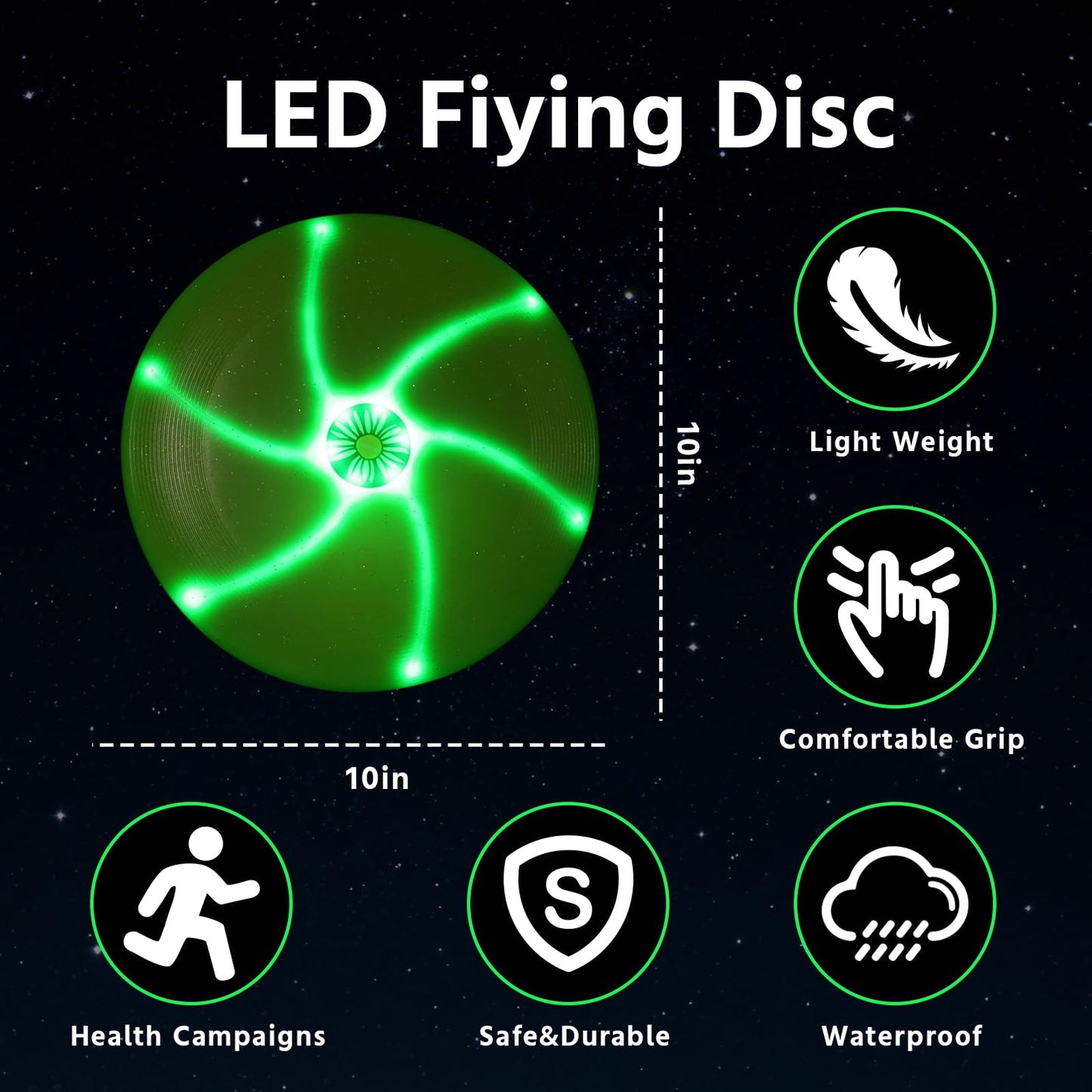 LaRoo Light up Flying Discs, Lighting Mode, Rechargeable Glow in The Dark Flying Ring, 10 in Lightweight, Suitable for Beginners Outdoor Beach Park Backyard Games - Teens Boys Adults Sports Training