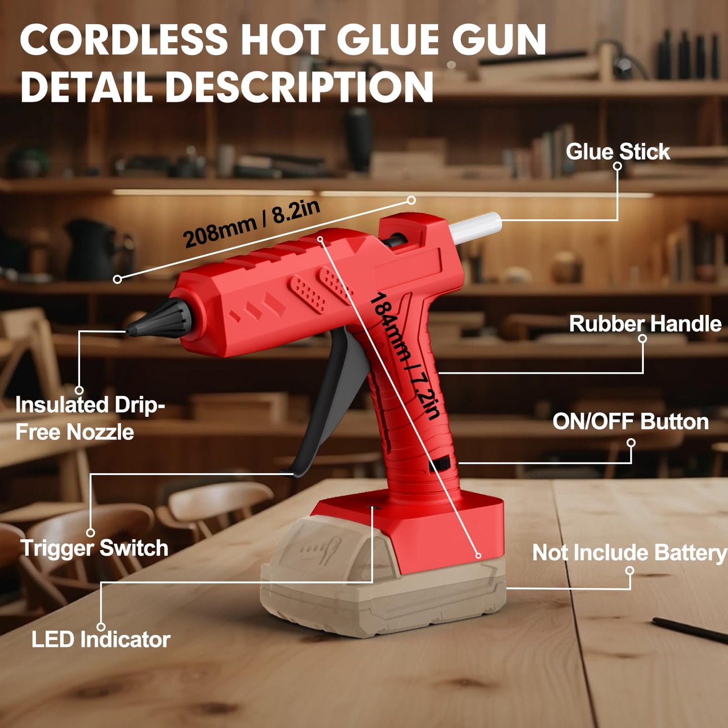 Cordless Hot Glue Gun Kit with Battery and Charger, 3.5Ah Rechargeable M18 Battery, 30pcs 0.43'' Glue Sticks, Fast Preheating, Wireless Full Size Glue Gun for Crafts & DIY